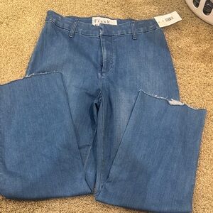 Frank & Eileen Medium Blue Raw-Hem Wide Leg Jeans